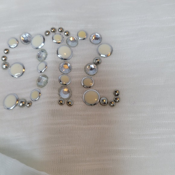 Miss Me Long Sleeve Top Womens Medium White NWT Rhinestone Studded Lace Yoke - Picture 8 of 9